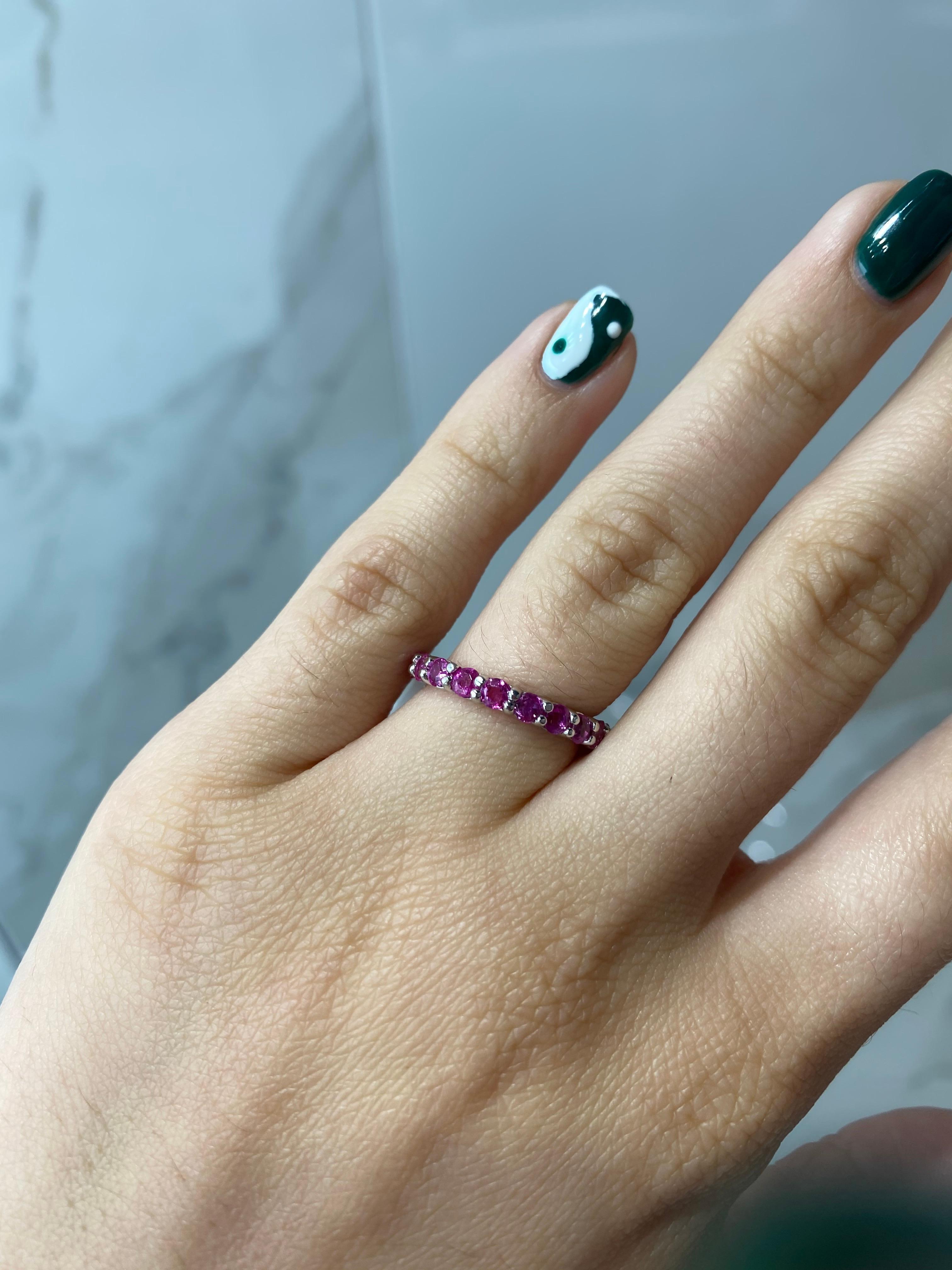 2.27ctw Round Pink Sapphire, 18kt White Gold Eternity Stacking Band 3