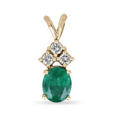 2.27tcw 14K Oval Emerald & Diamond Split Bail Pendant Necklace Dark Green Prong