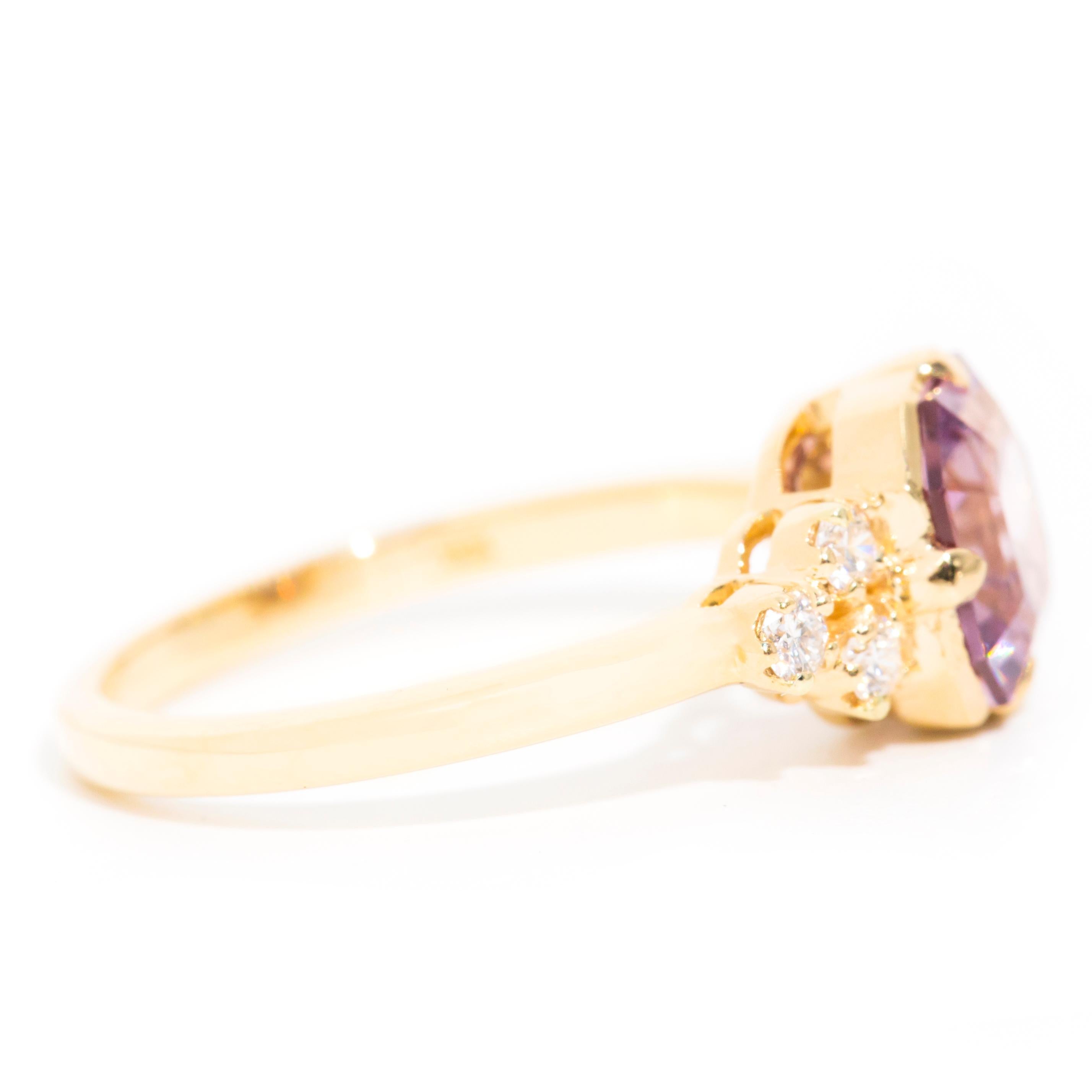2.28 Carat Asscher Cut Purple Spinel and Diamond 18 Carat Gold Cluster Ring For Sale 8