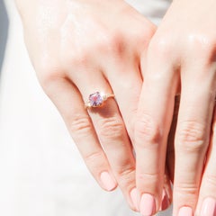 2.28 Carat Asscher Cut Purple Spinel and Diamond 18 Carat Gold Cluster Ring