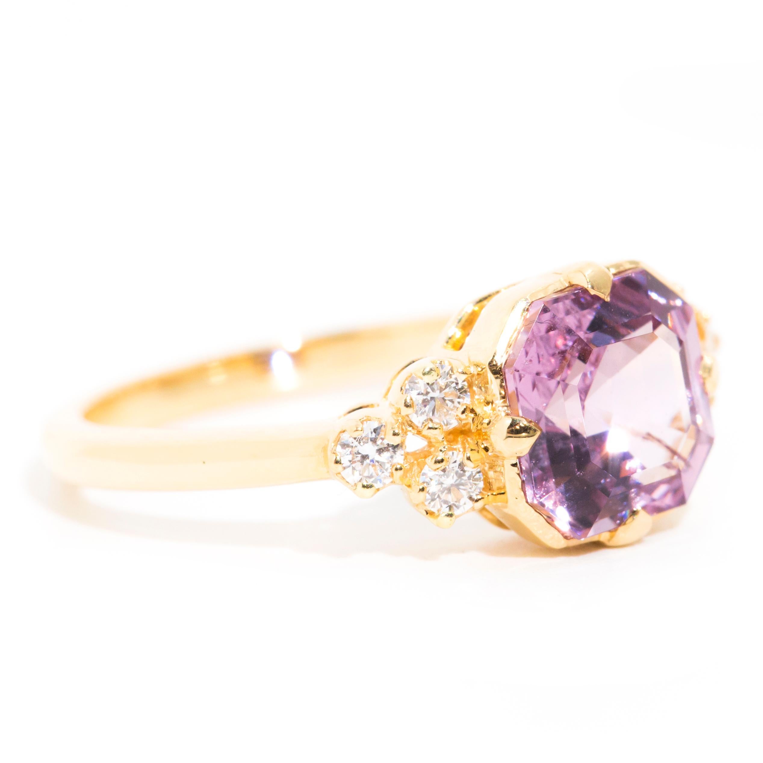 Women's 2.28 Carat Asscher Cut Purple Spinel and Diamond 18 Carat Gold Cluster Ring For Sale
