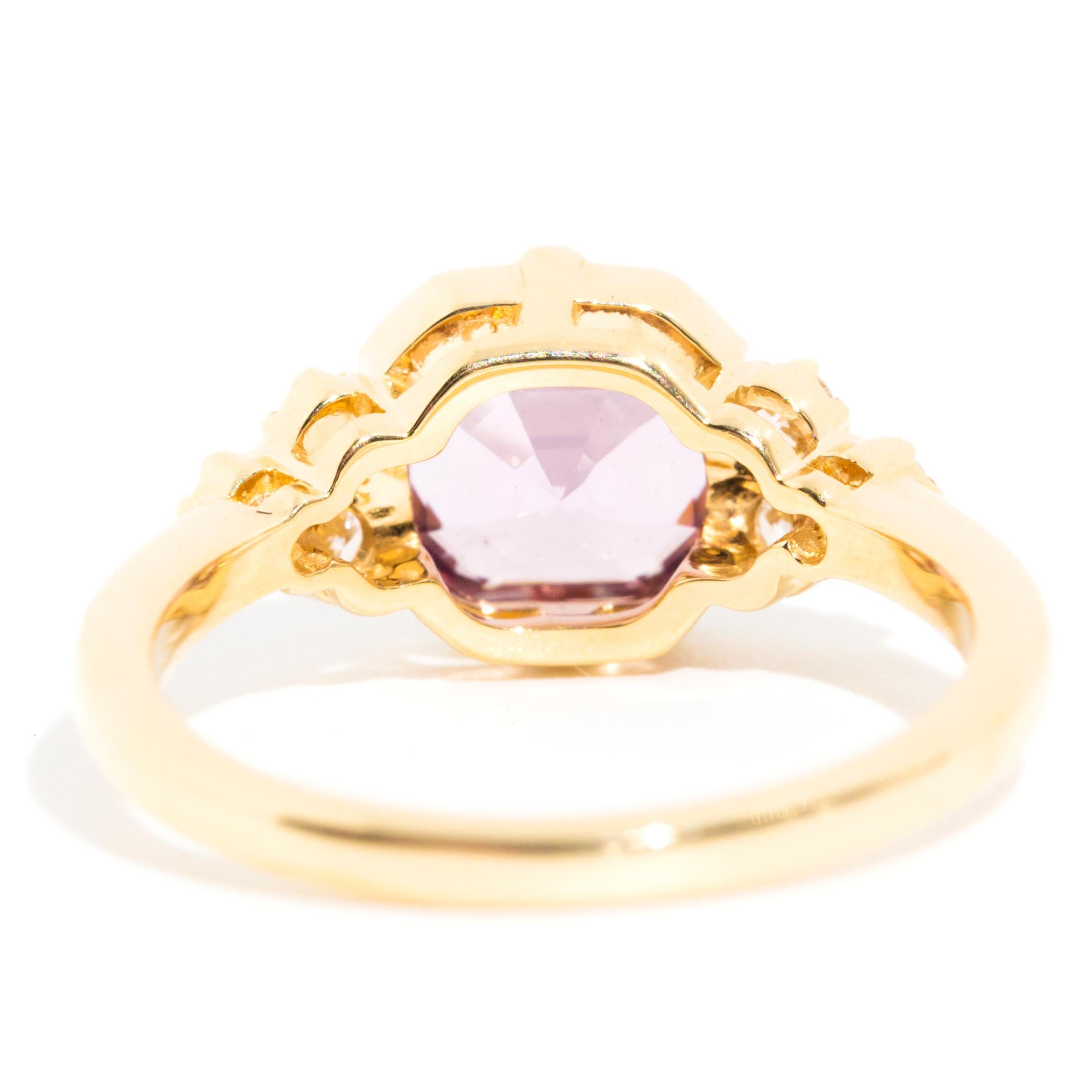 2.28 Carat Asscher Cut Purple Spinel and Diamond 18 Carat Gold Cluster Ring For Sale 2