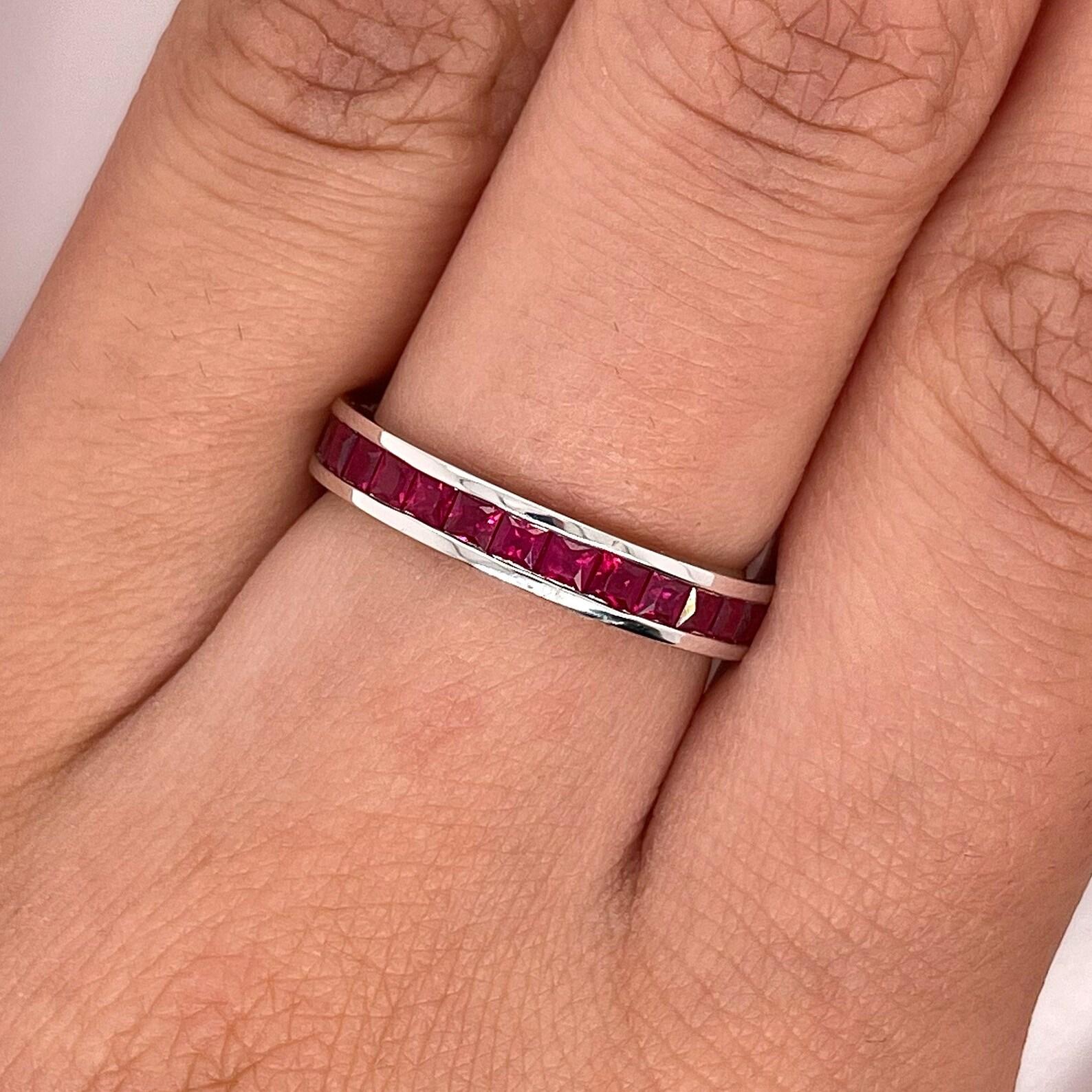 Princess Cut 2.28 Carat Channel Set Ruby Band in 18K White Gold For Sale