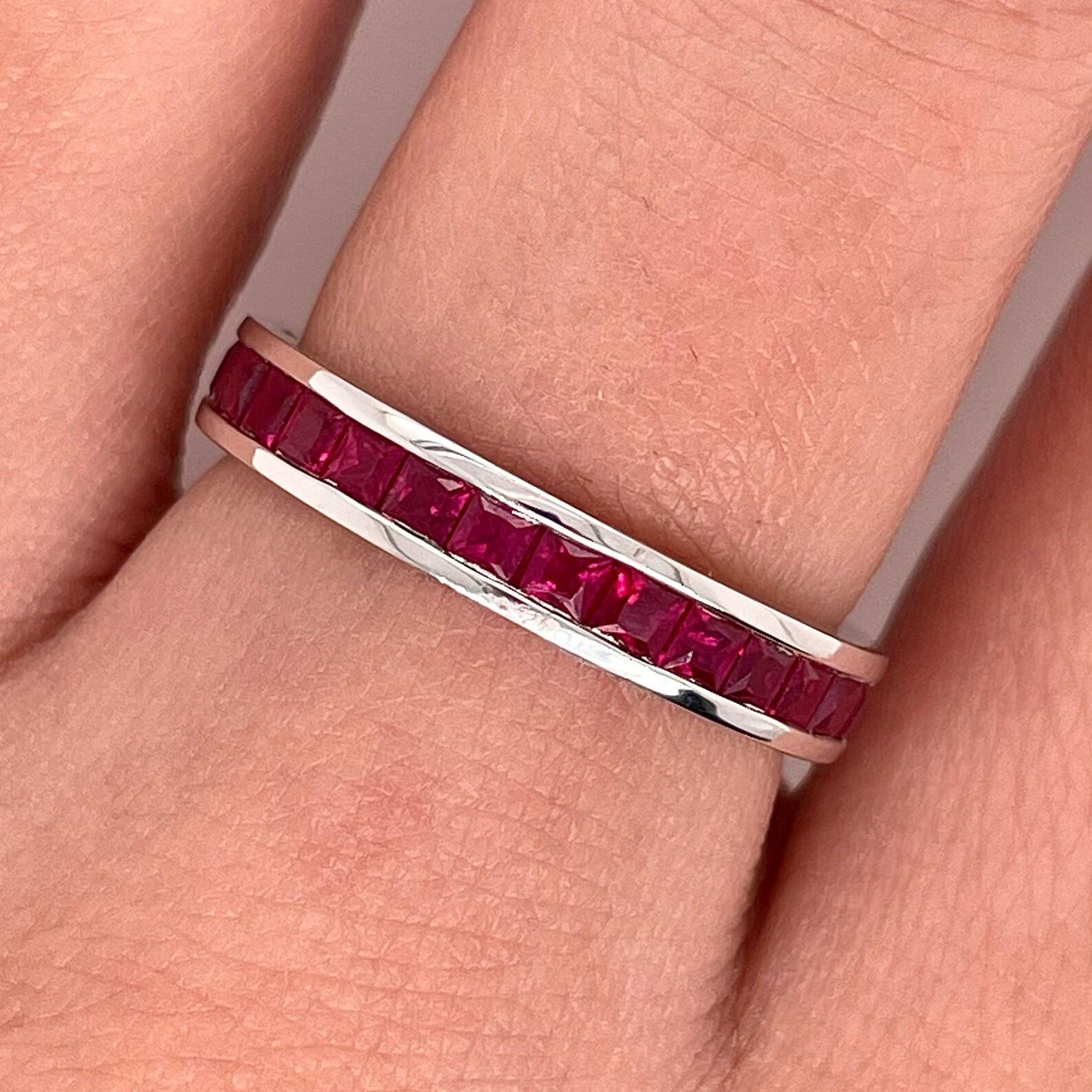 Women's or Men's 2.28 Carat Channel Set Ruby Band in 18K White Gold For Sale