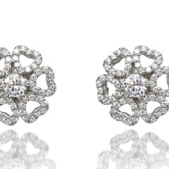 2.28 Carat Cubic Zirconia Sterling Silver Fleur De Coeur Designer Stud Earrings