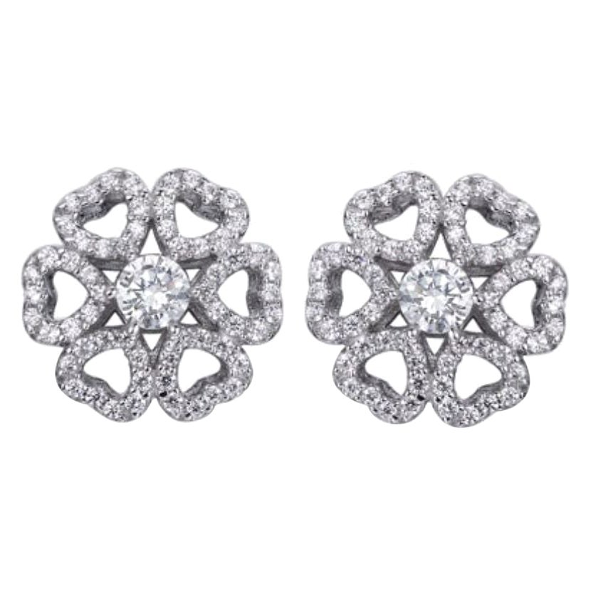 2,28 Karat Cubic Zirkonia Sterlingsilber Fleur De Coeur Designer Ohrstecker im Angebot
