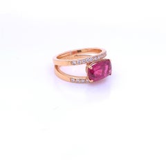 2.28 Carat Cushion Cut Pink Tourmaline and Diamond Ring in 18K Yellow Gold