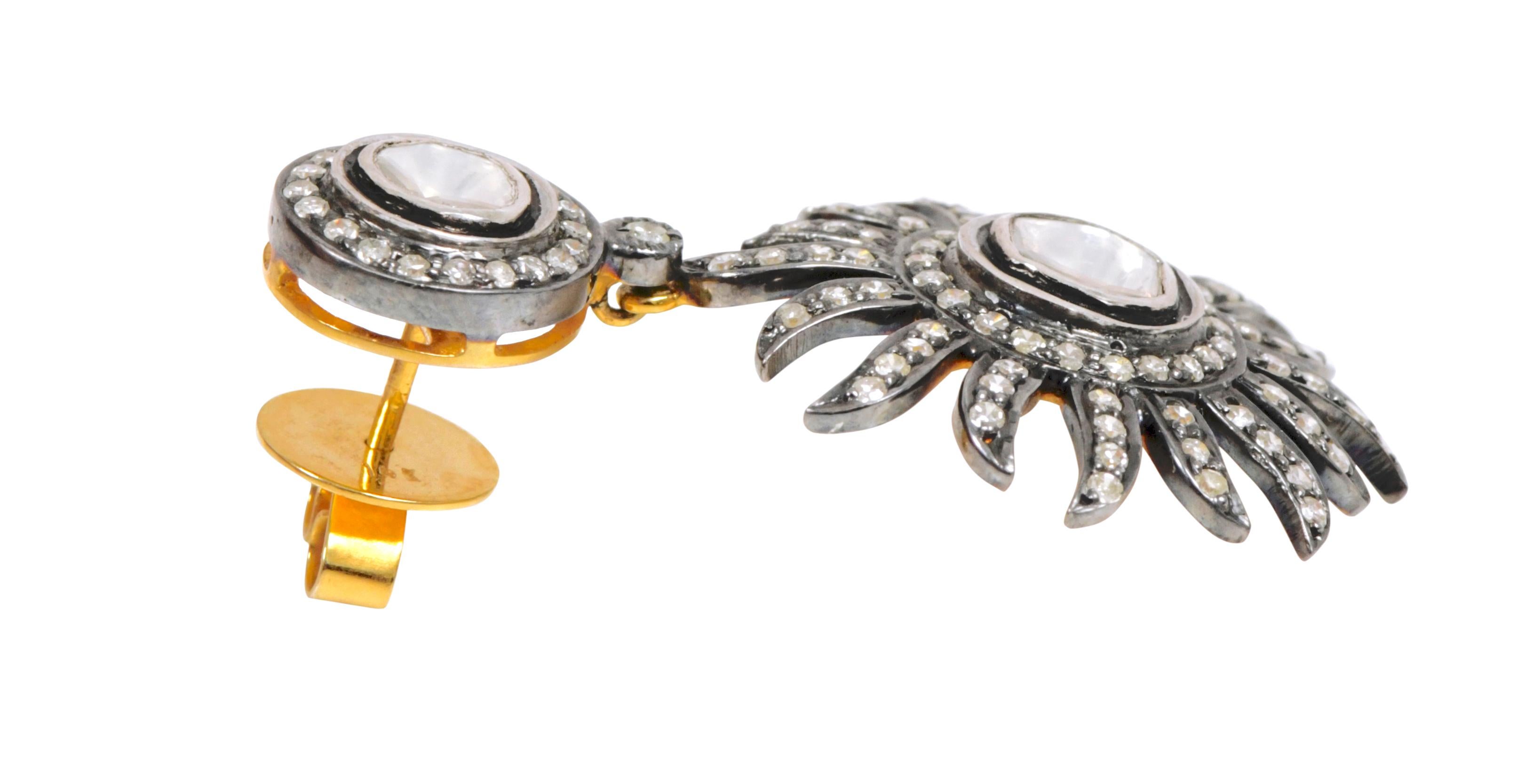 2.28 Carat Diamond Sunburst Dangle Earrings in Art-Deco Style For Sale 1