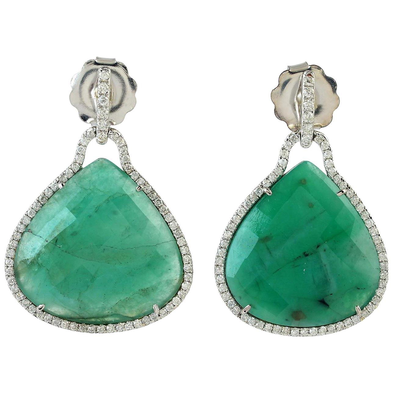 22.8 Carat Emerald Diamond 18 Karat White Gold Earrings For Sale