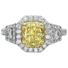 2.28 Carat Fancy Yellow Radiant Cut Diamond Engagement Ring