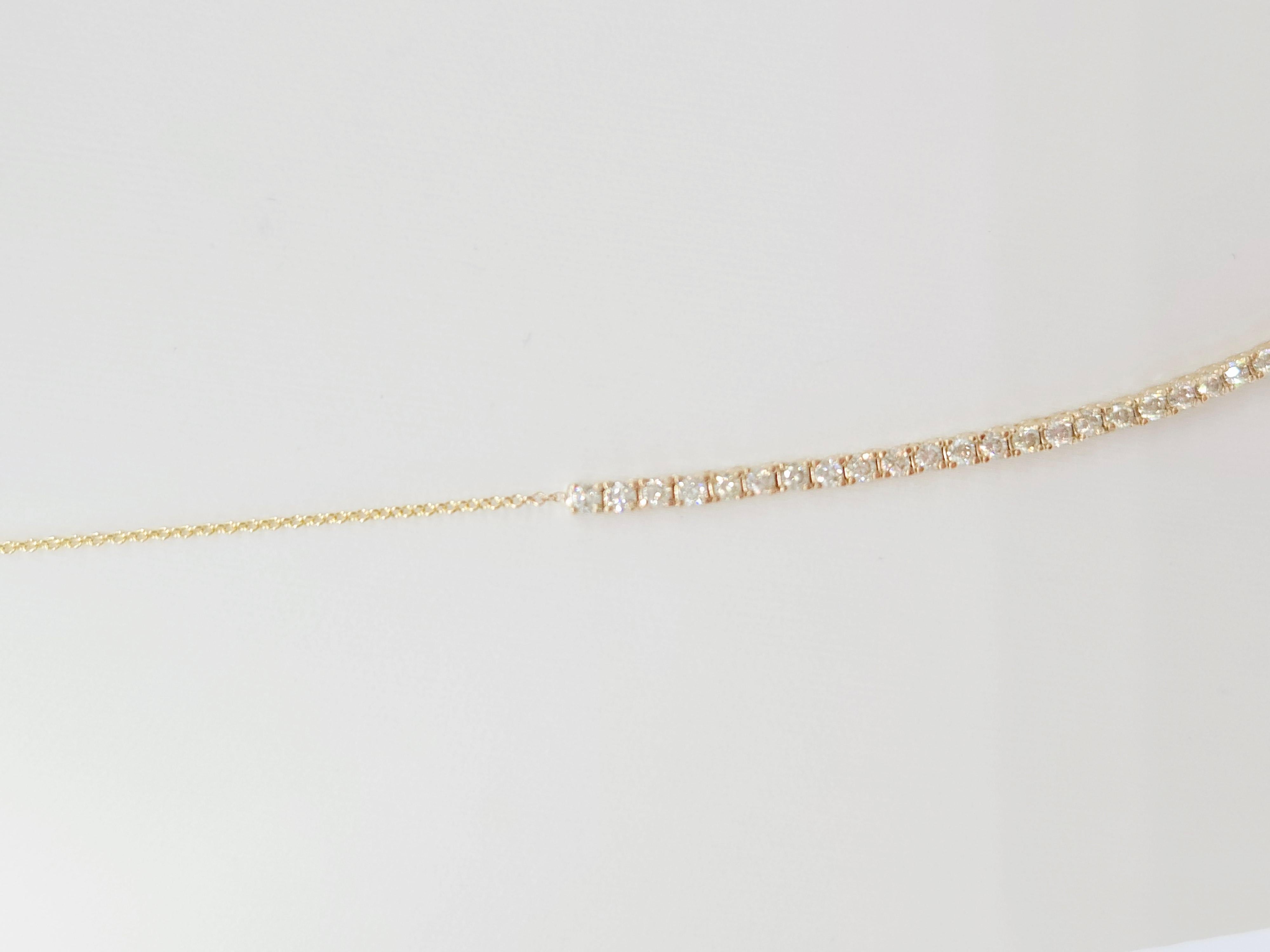 Contemporary 2.28 Carat Illusion Setting Natural Diamond Mini Necklace Yellow Gold 18'' For Sale