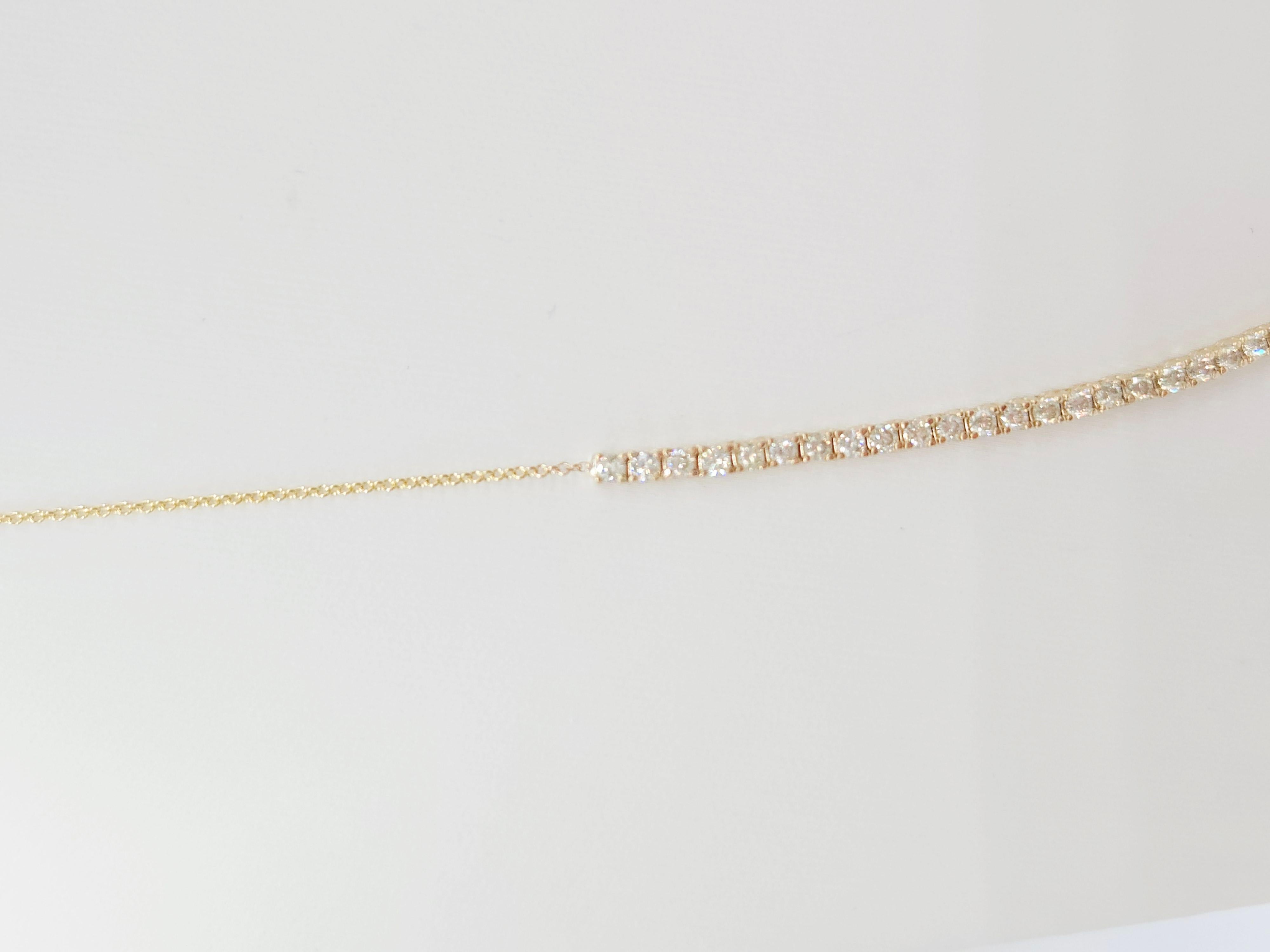 Round Cut 2.28 Carat Illusion Setting Natural Diamond Mini Necklace Yellow Gold 18'' For Sale