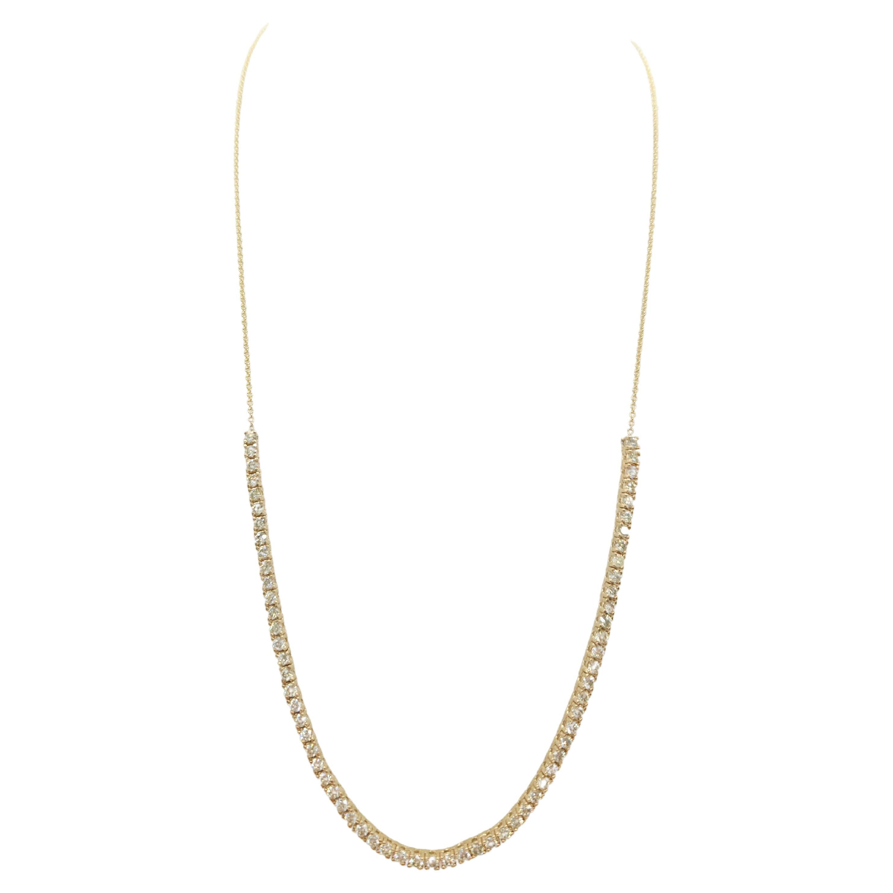 2.28 Carat Illusion Setting Natural Diamond Mini Necklace Yellow Gold 18'' For Sale