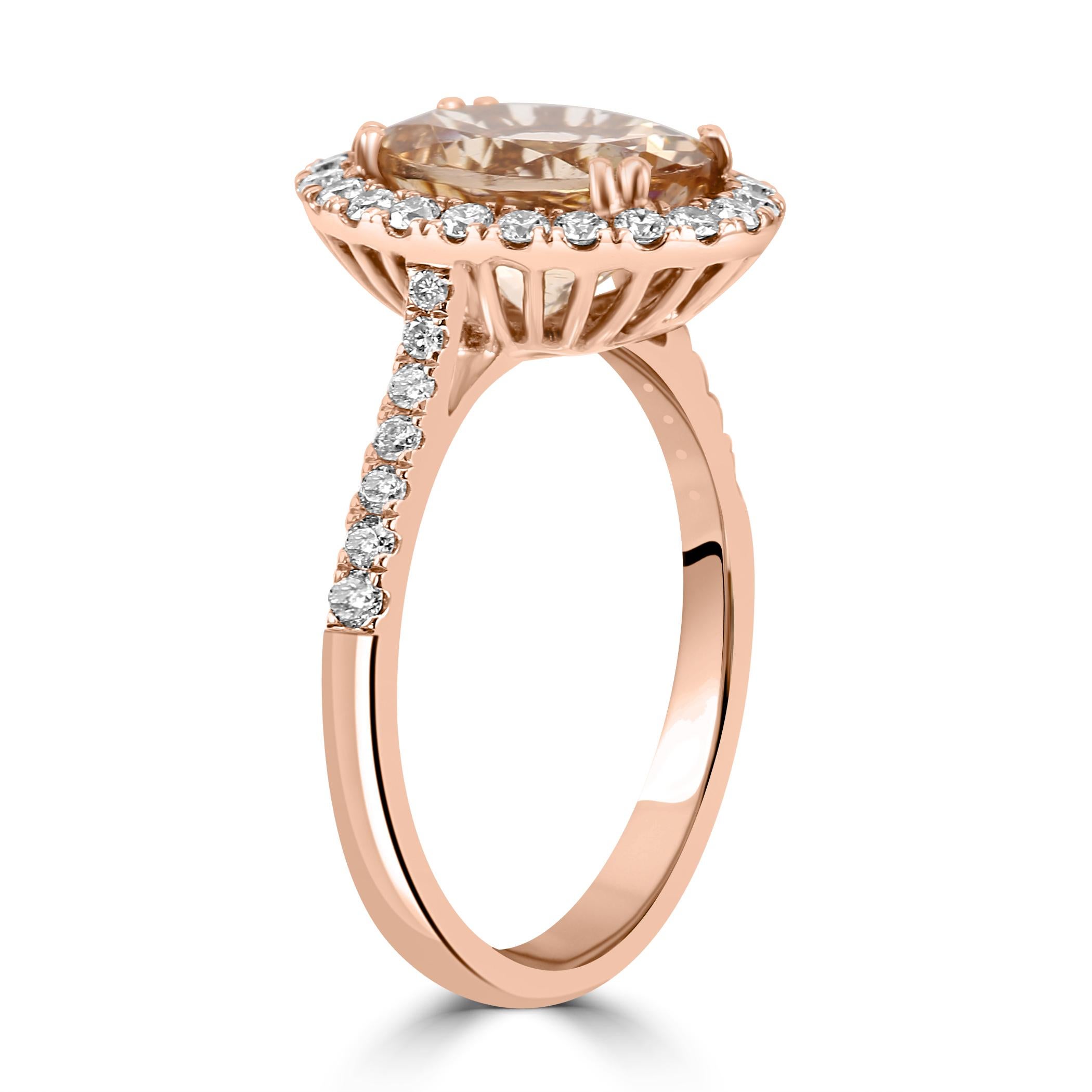 2.28 Carat Morganite White Diamond Round 14 Karat Rose Gold Engagement Ring In New Condition For Sale In New York, NY