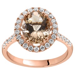 2.28 Carat Morganite White Diamond Round 14 Karat Rose Gold Engagement Ring