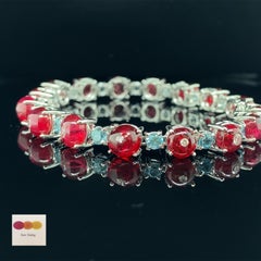 22.8 Carat Natural Burma No Heat Spinel Beads Blue Zircon White Diamond Bracelet