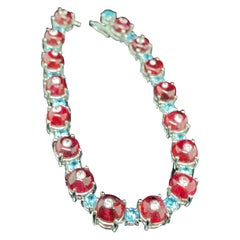 22.8 Carat Natural Burma No Heat Spinel Beads Blue Zircon White Diamond Bracelet
