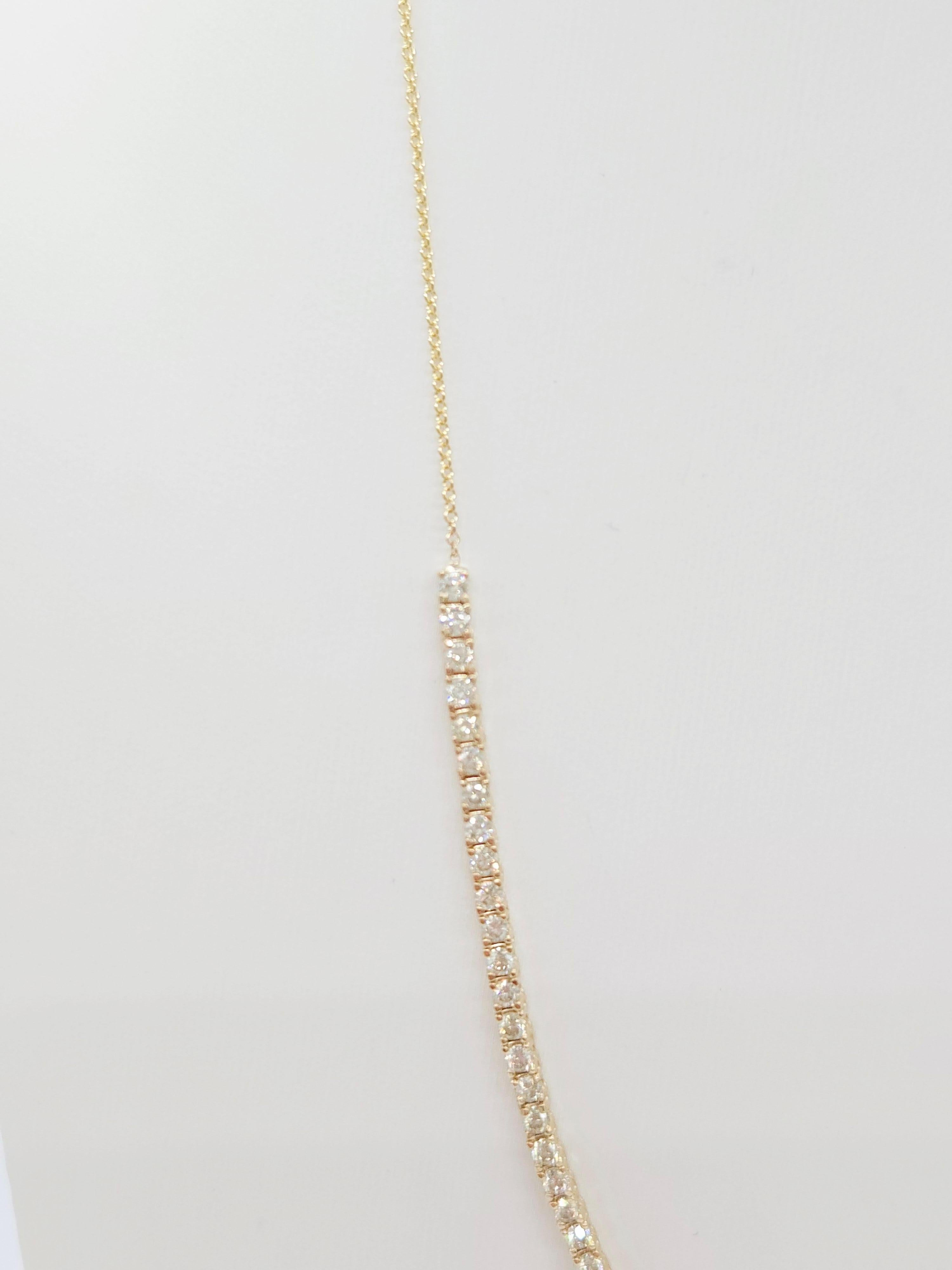 Round Cut 2.28 Carat Natural Diamond Mini Necklace Yellow Gold 18'' For Sale