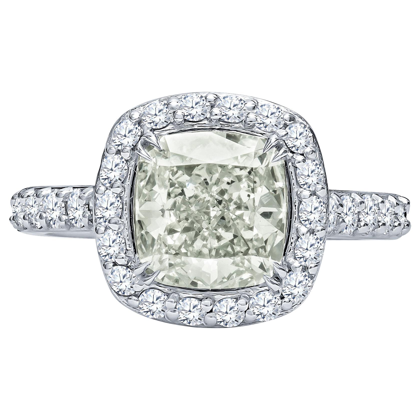 2.28 Carat Natural Light Green Cushion Cut Diamond ‘GIA’ in a Diamond Halo Ring