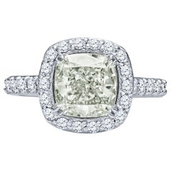 2.28 Carat Natural Light Green Cushion Cut Diamond ‘GIA’ in a Diamond Halo Ring