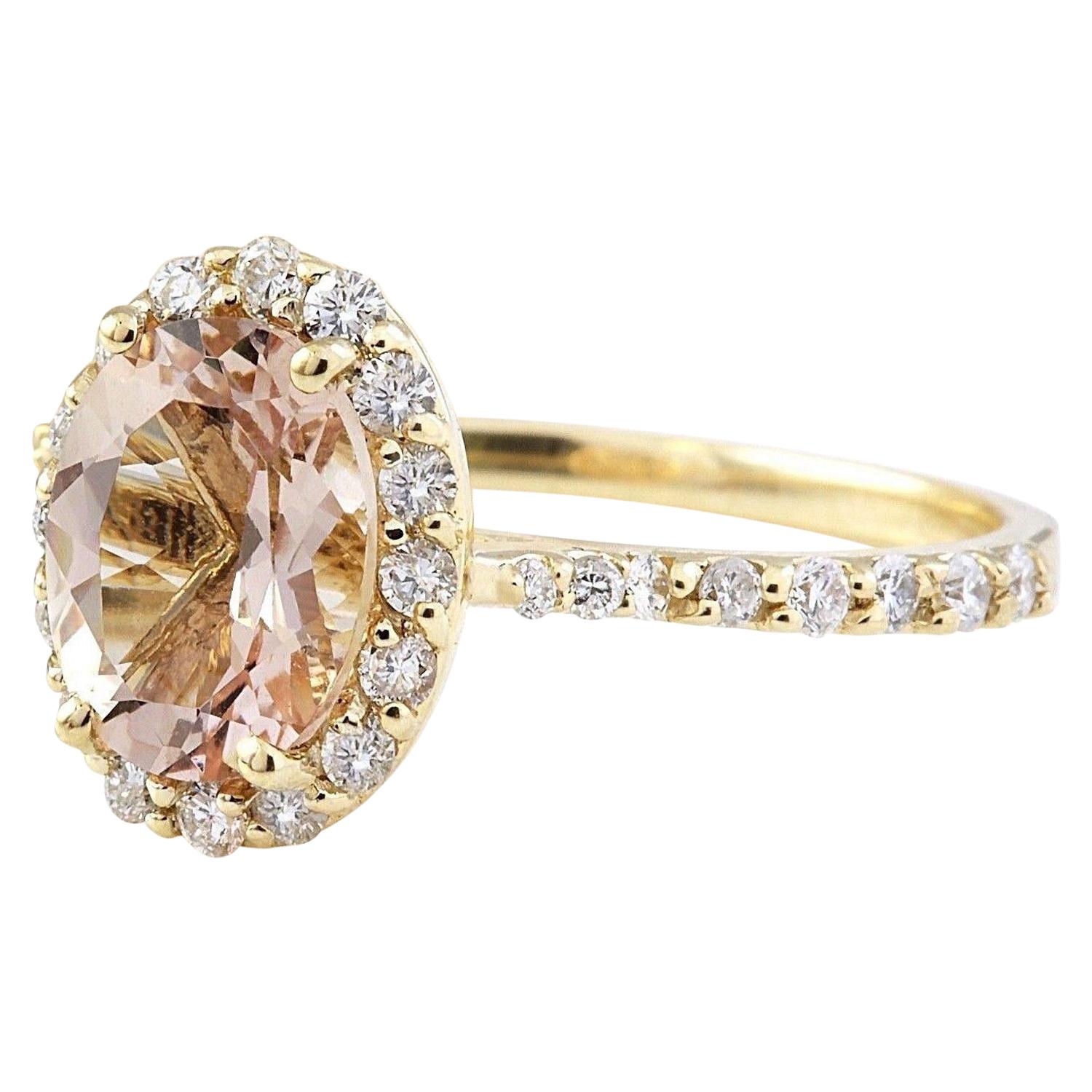 2.28 Carat Natural Morganite 14K Solid Yellow Gold Diamond Ring
 Item Type: Ring
 Item Style: Engagement
 Material: 14K Yellow Gold
 Mainstone: Morganite
 Stone Color: Peach
 Stone Weight: 1.58 Carat
 Stone Shape: Oval
 Stone Quantity: 1
 Stone