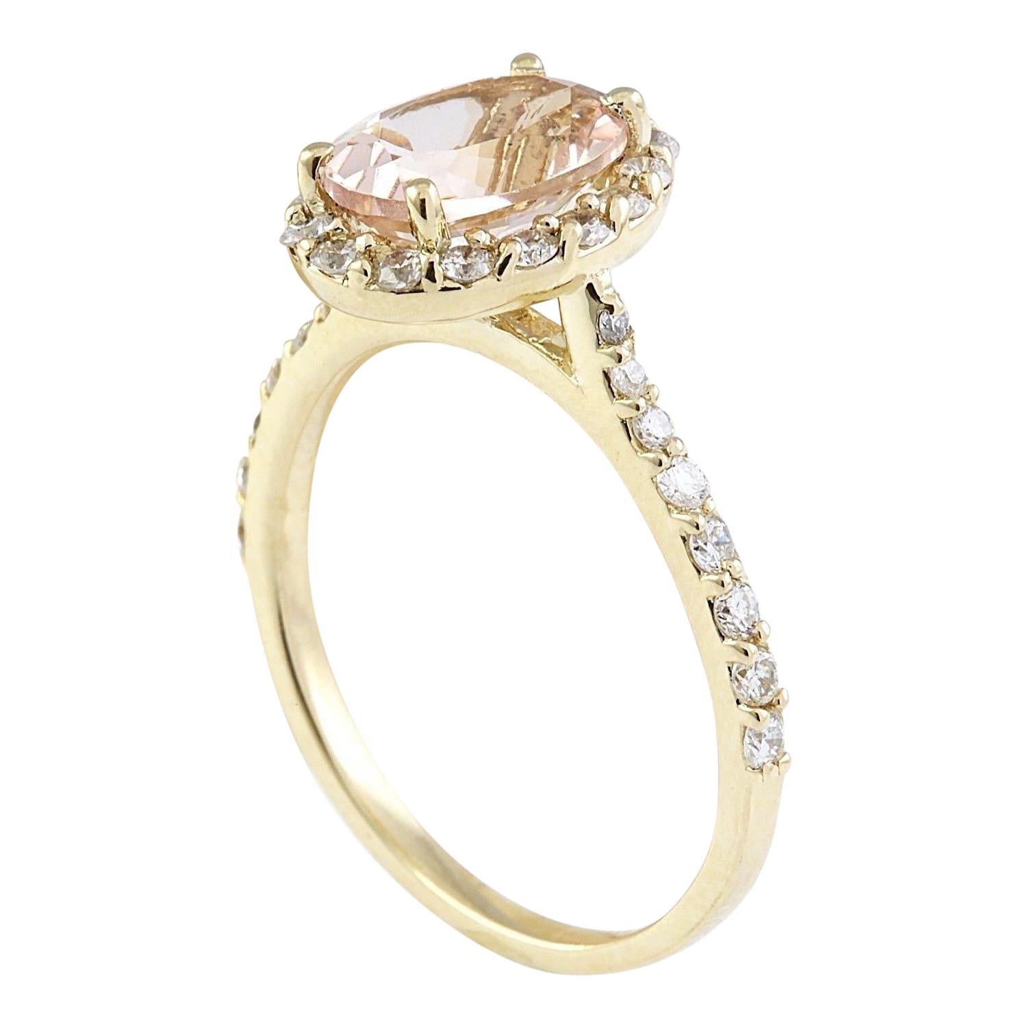 2.28 Carat Natural Morganite 14 Karat Solid Yellow Gold Diamond Ring In New Condition For Sale In Los Angeles, CA