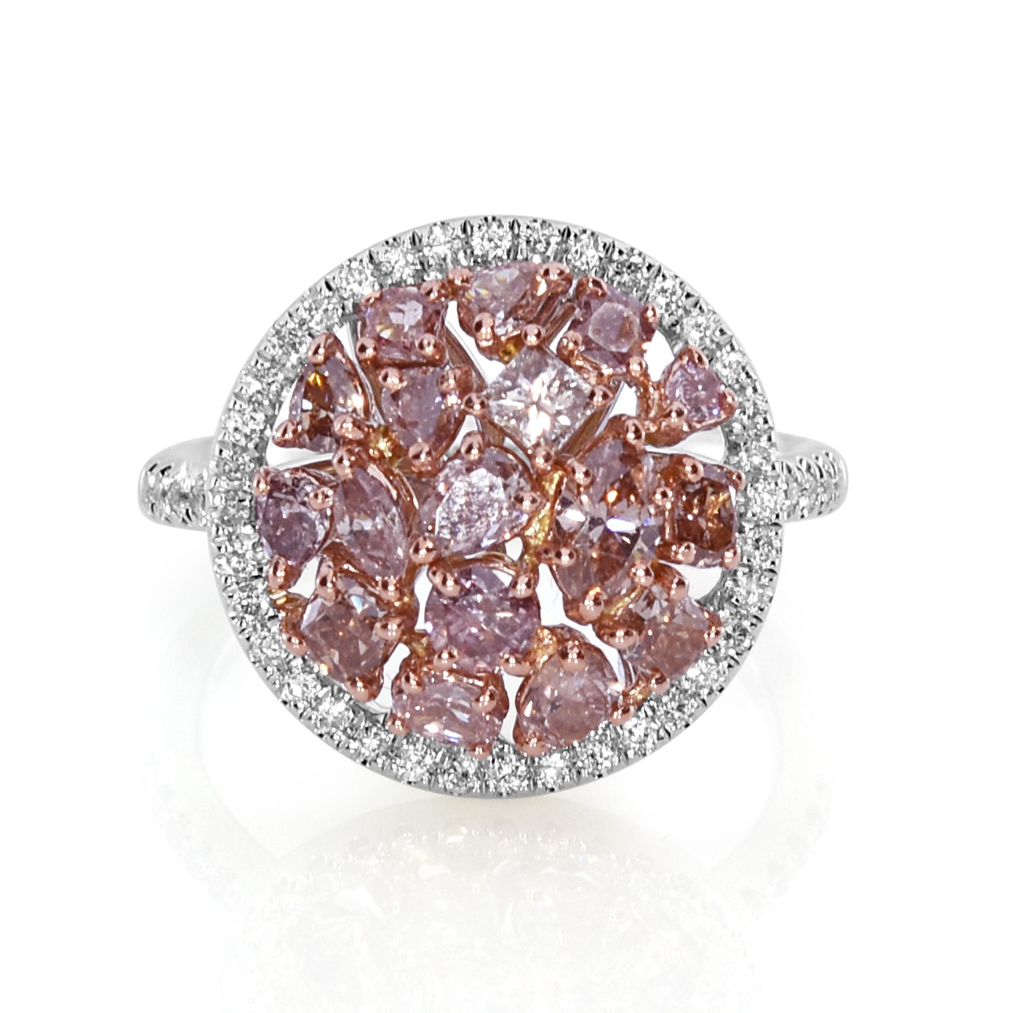 2.28 Carat Natural Fancy Pink Diamond Cluster Ring For Sale