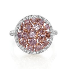 Vintage 2.28 Carat Natural Fancy Pink Diamond Cluster Ring