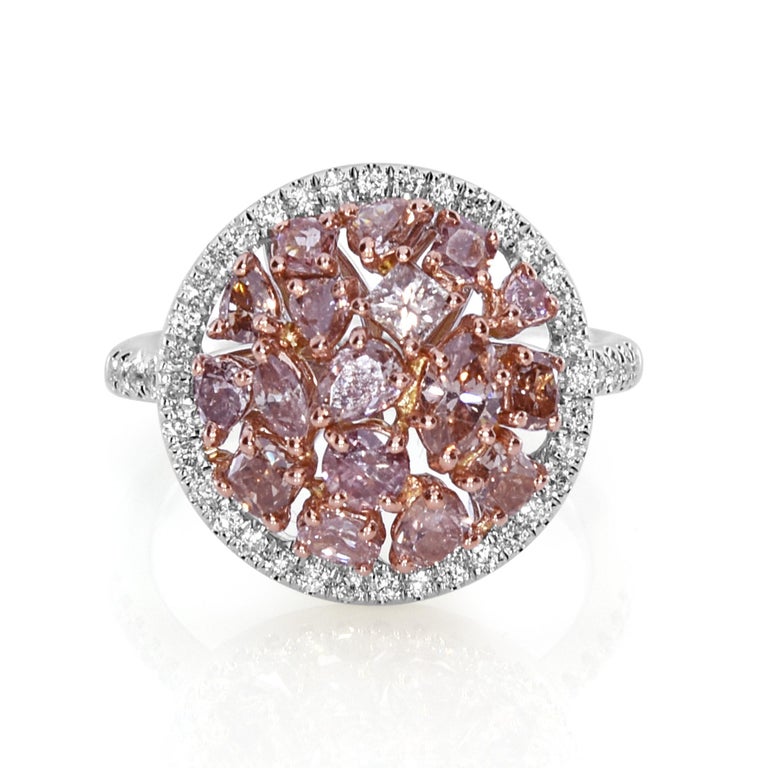 2.28 Carat Natural Pink Diamond Cluster Ring For Sale at 1stDibs