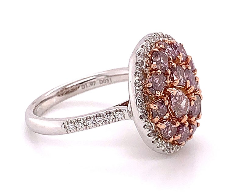2.28 Carat Natural Pink Diamond Cluster Ring For Sale at 1stDibs