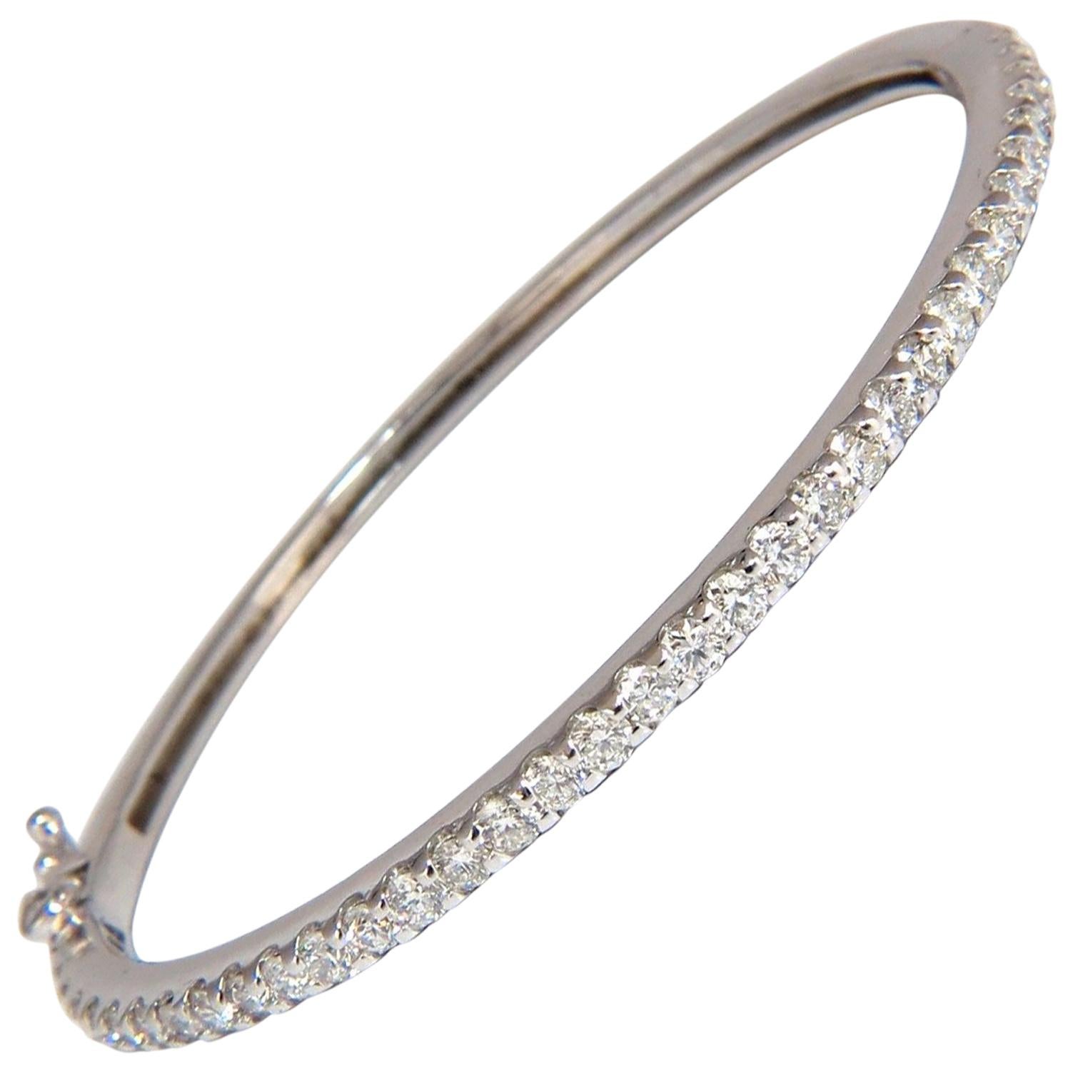 2.28 Carat Natural Round Diamonds Bangle Bracelet G/Vs Common Prong 14 Karat