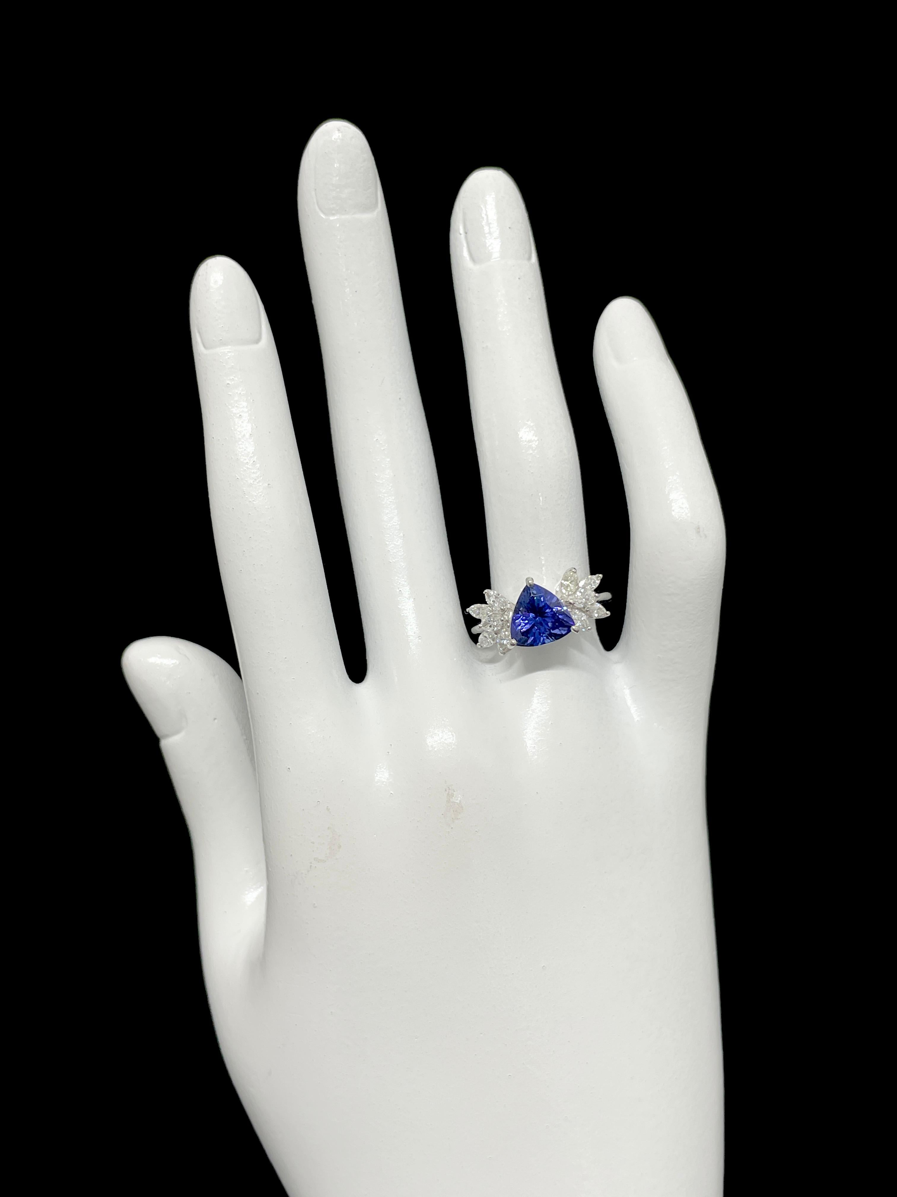 Women's 2.28 Carat Natural Trillion-Cut Tanzanite and Diamond Ring Set in Platinum