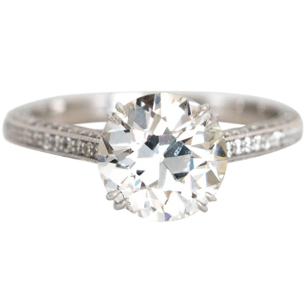 2.28 Carat Old Euro Cut Diamond Engagement Ring, in 18K, by The Diamond Oak