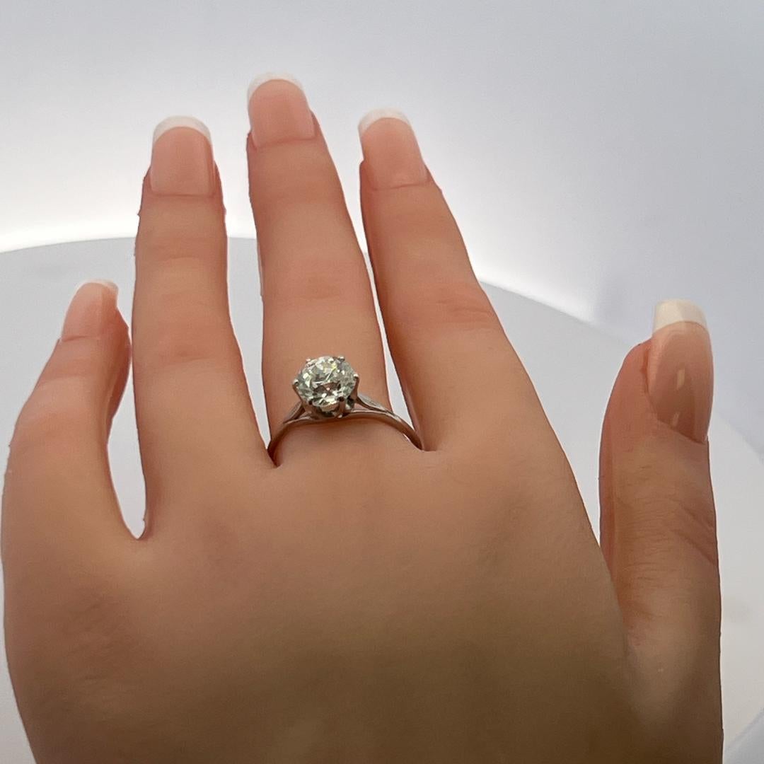 Anello di fidanzamento in platino con diamante di 2,28 carati con taglio europeo antico L I2 in vendita 2