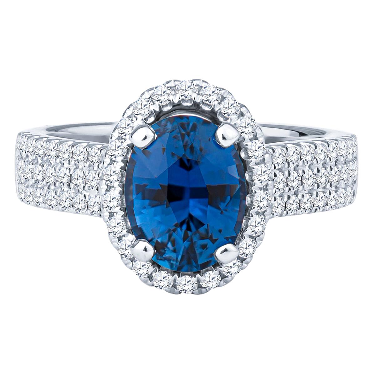 2.28 Carat Oval Blue Sapphire and Diamond Ring, GIA Certified