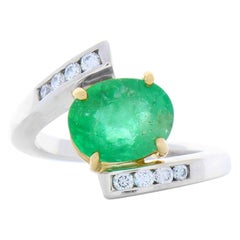 2.28 Carat Oval Emerald and Diamond Two-Tone Cocktail Ring in 14 Karat Gold