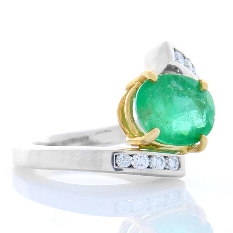 Contemporary 2.28 Carat Oval Emerald and Diamond Two-Tone Cocktail Ring in 14 Karat Gold
