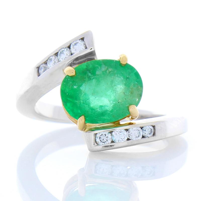 Oval Cut 2.28 Carat Oval Emerald and Diamond Two-Tone Cocktail Ring in 14 Karat Gold