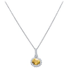 2.28 Carat Oval Golden Beryl Pendant Necklace with 0.69 Carat Round Diamonds