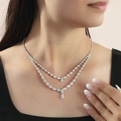 22.8 Carat Pear Cut Diamond Double Layer Drop Necklace 14 Karat White Gold