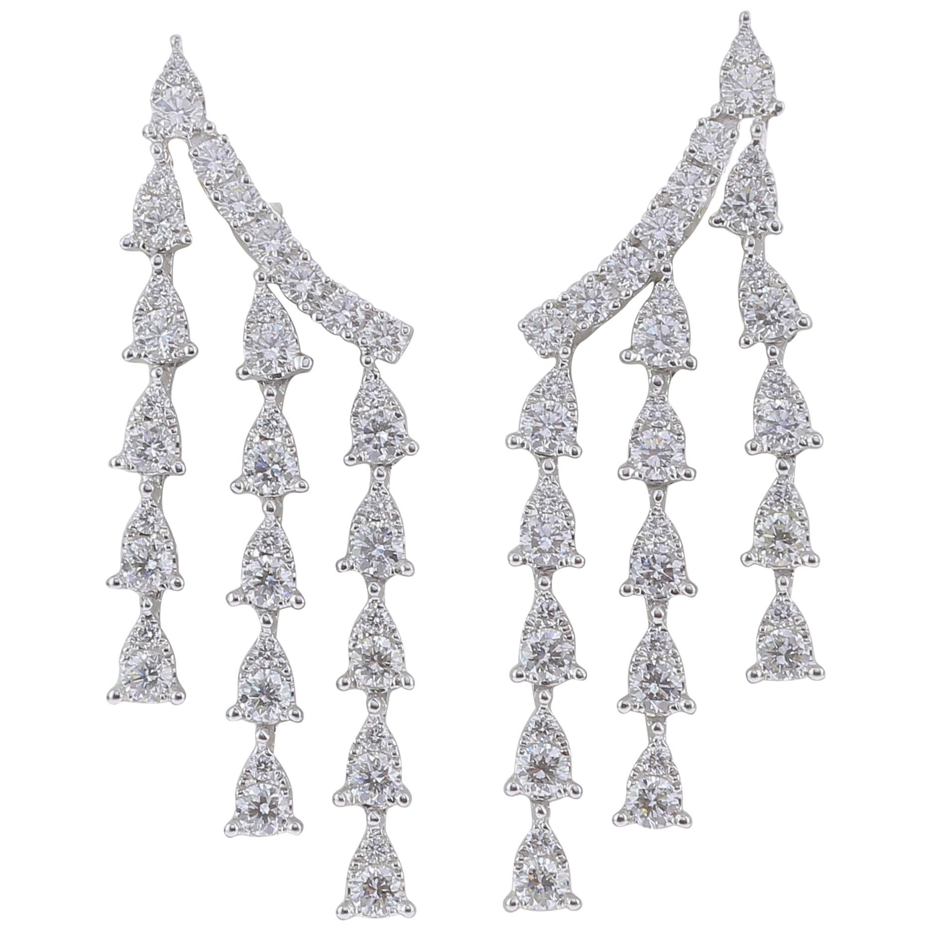 2.28 Carat Pear Shape Diamond Fall Earrings White Gold Diamonds Dangle Earrings