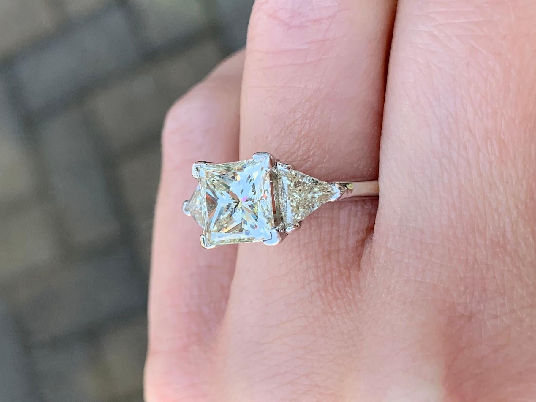 2.28 Carat Princess Cut Diamond Three-Stone White Gold Engagement Ring For Sale 1