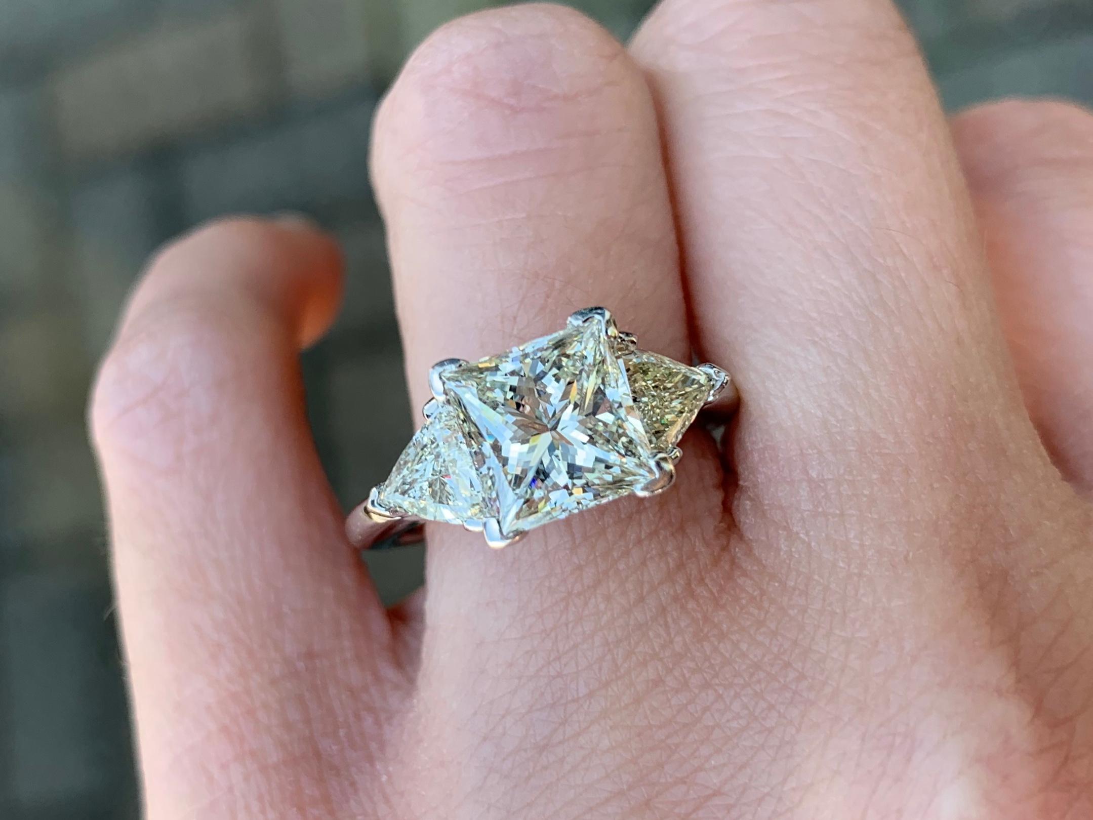2.28 Carat Princess Cut Diamond Three-Stone White Gold Engagement Ring For Sale 2