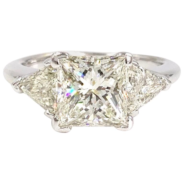 2.28 Carat Princess Cut Diamond Three-Stone White Gold Engagement Ring For Sale