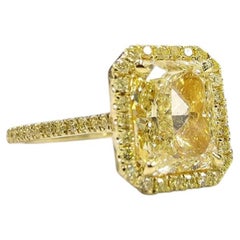 2.28 Carat Radiant Halo Diamond Ring Fancy Yellow 14K White Gold