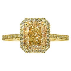 2.28 Carat Radiant Halo Diamond Ring Fancy Yellow 14K White Gold