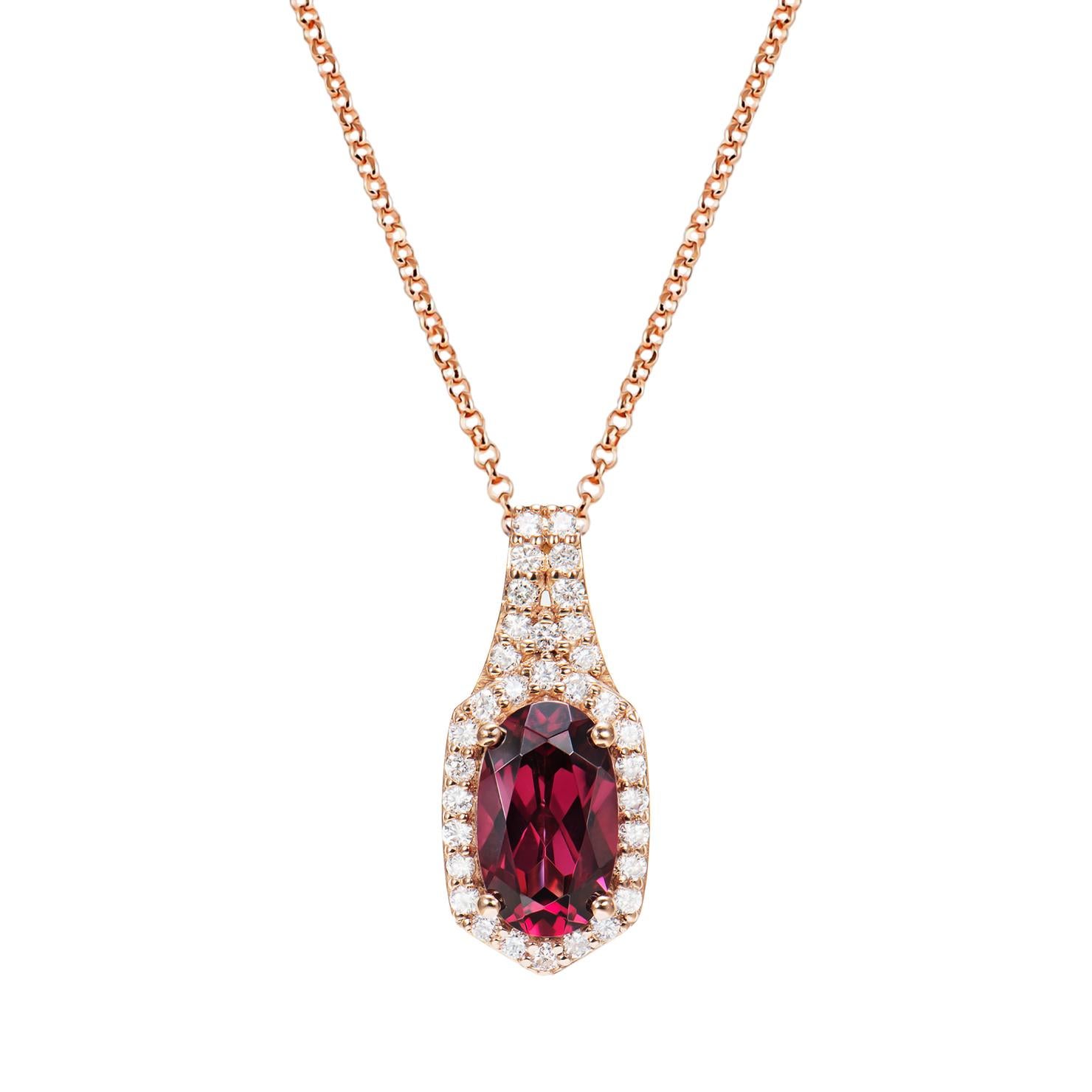 Celebrating Magenta as the color of the year for 2023, we present our exclusive Radiating Rhodolite collection. The magnificent magenta hues in these gems are brought to life in a classic rose gold setting with white diamonds.

Rhodolite Pendant in