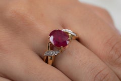 2.28 Carat Ruby Side Wave Diamond Engagement Ring in 18K Yellow Gold