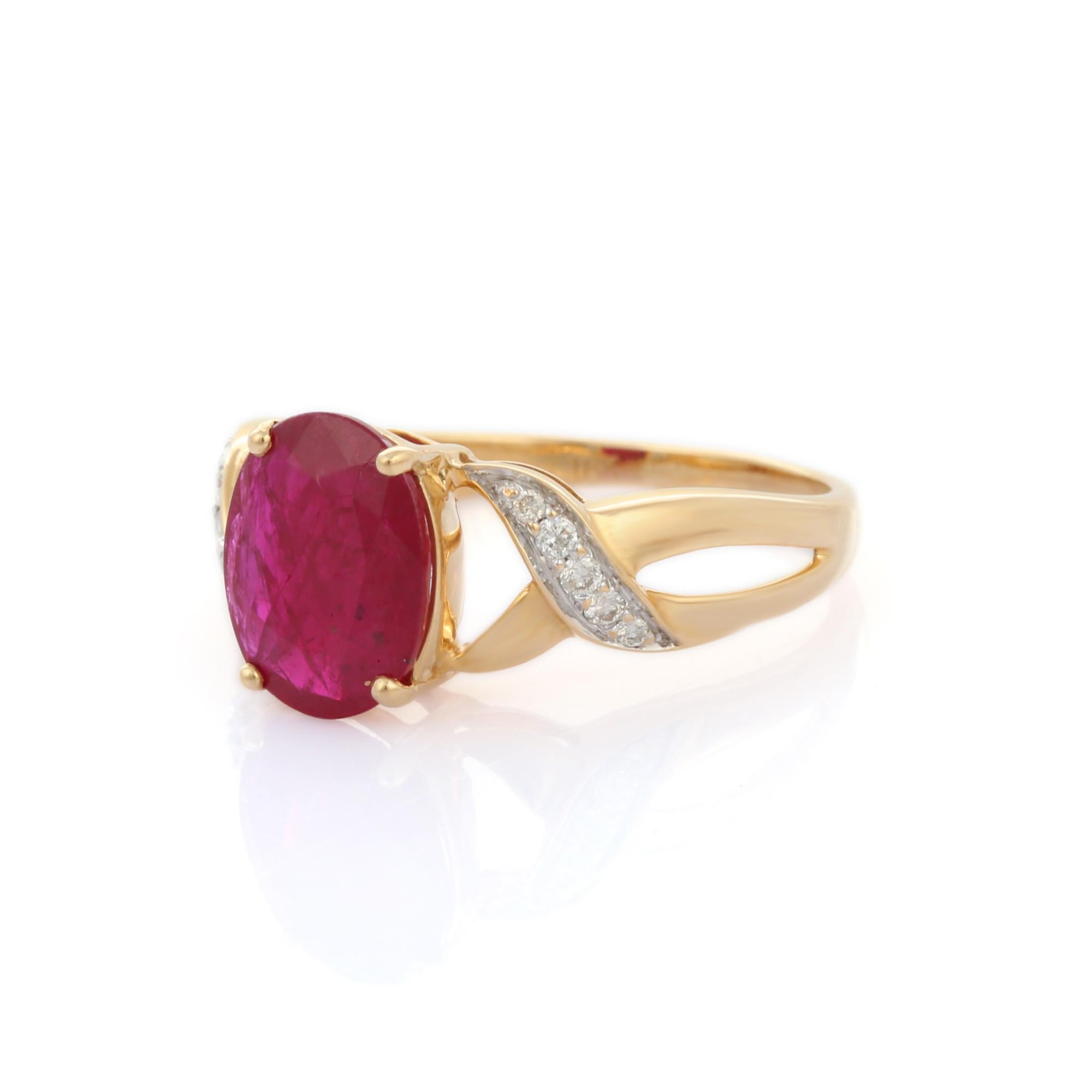 For Sale:  2.28 Carat Ruby Side Wave Diamond Engagement Ring in 18K Yellow Gold 3