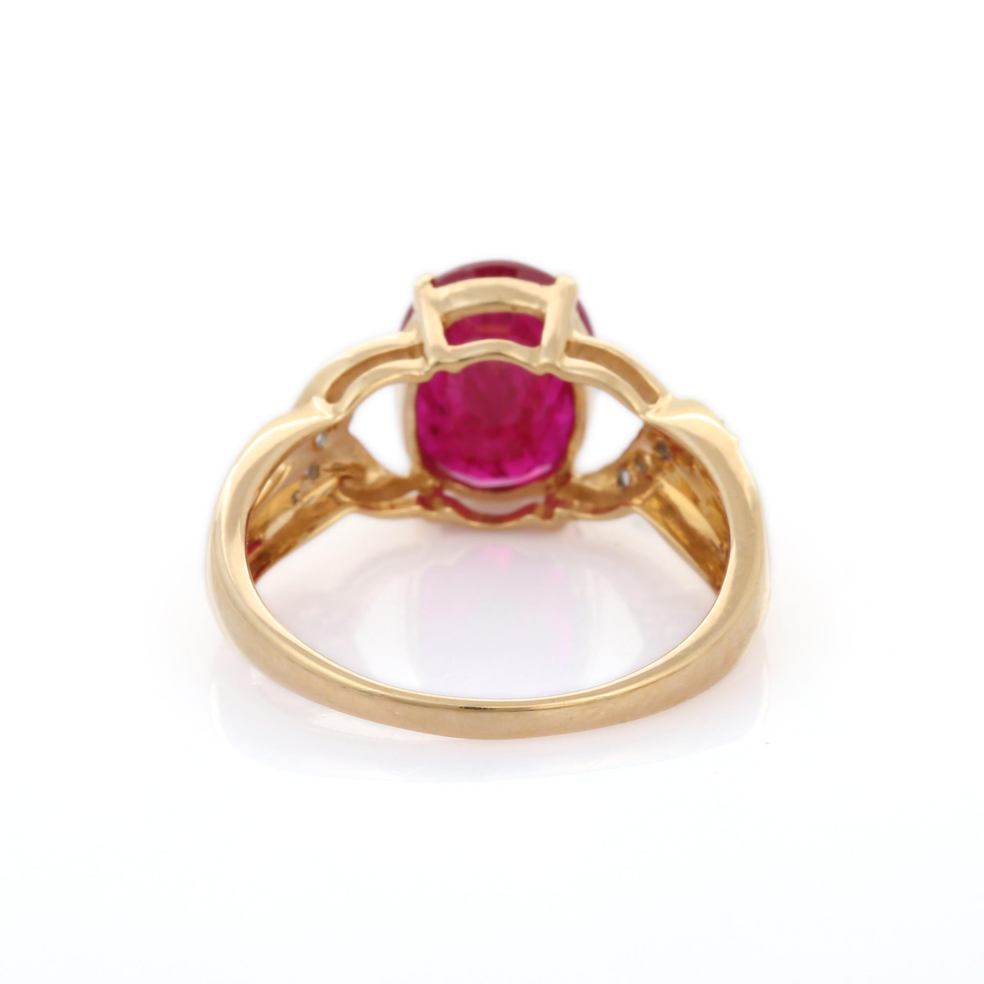 For Sale:  2.28 Carat Ruby Side Wave Diamond Engagement Ring in 18K Yellow Gold 5
